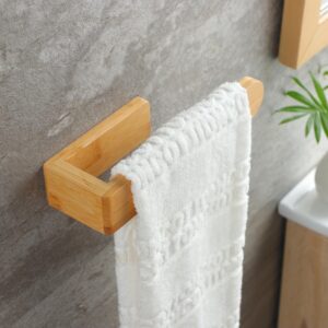 Taozun Towel Holder - Self Adhesive Bamboo Towel Rack, Decorative Natural Wooden Towel Rail for Bathroom, 8 Inch Wall Mounted Towel Bar for Kitchen