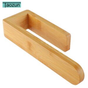 Taozun Towel Holder - Self Adhesive Bamboo Towel Rack, Decorative Natural Wooden Towel Rail for Bathroom, 8 Inch Wall Mounted Towel Bar for Kitchen