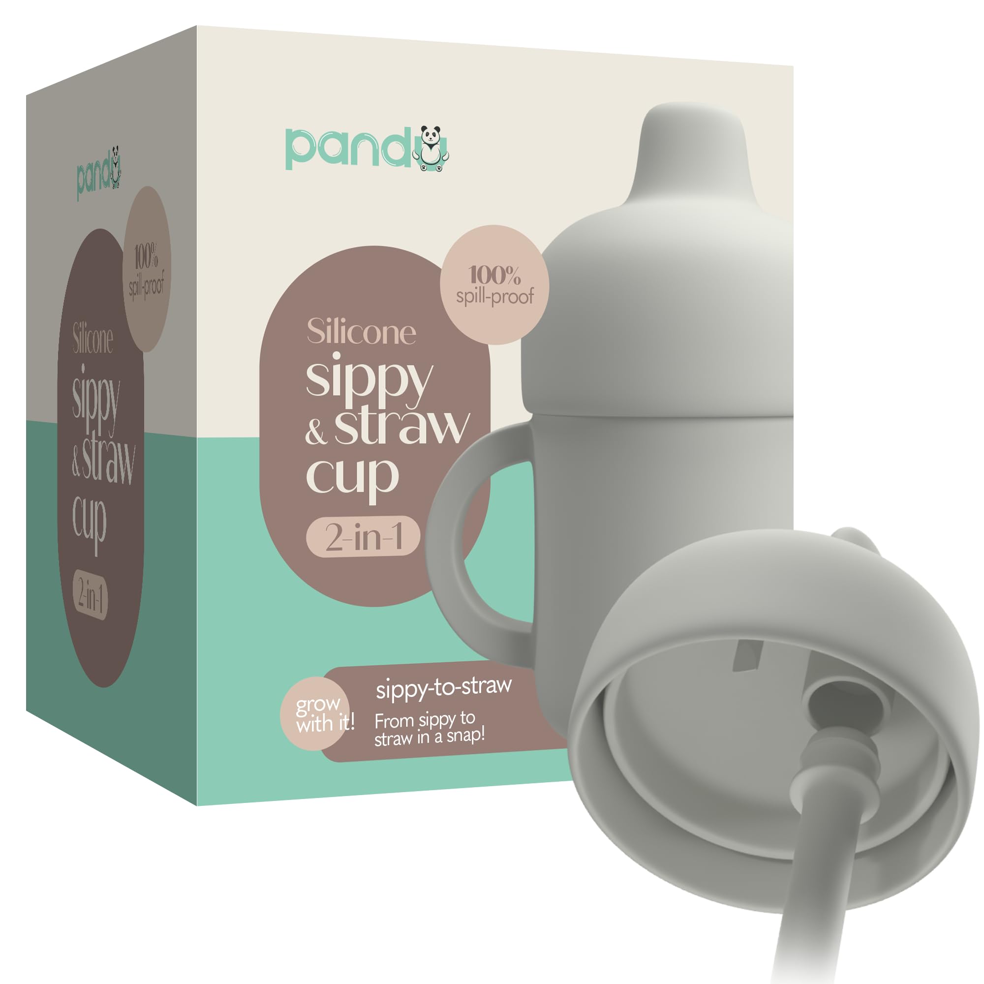 Silicone Sippy Cup With Straw - 100% Spill Proof Silicone Straw Cup For Baby, 6 Oz Silicone Cup - 3 in 1 Cup 1. Silicone Sippy Cups For Baby 2. Silicone Baby Straw Cup 3. Silicone Toddler cup. (Gray)