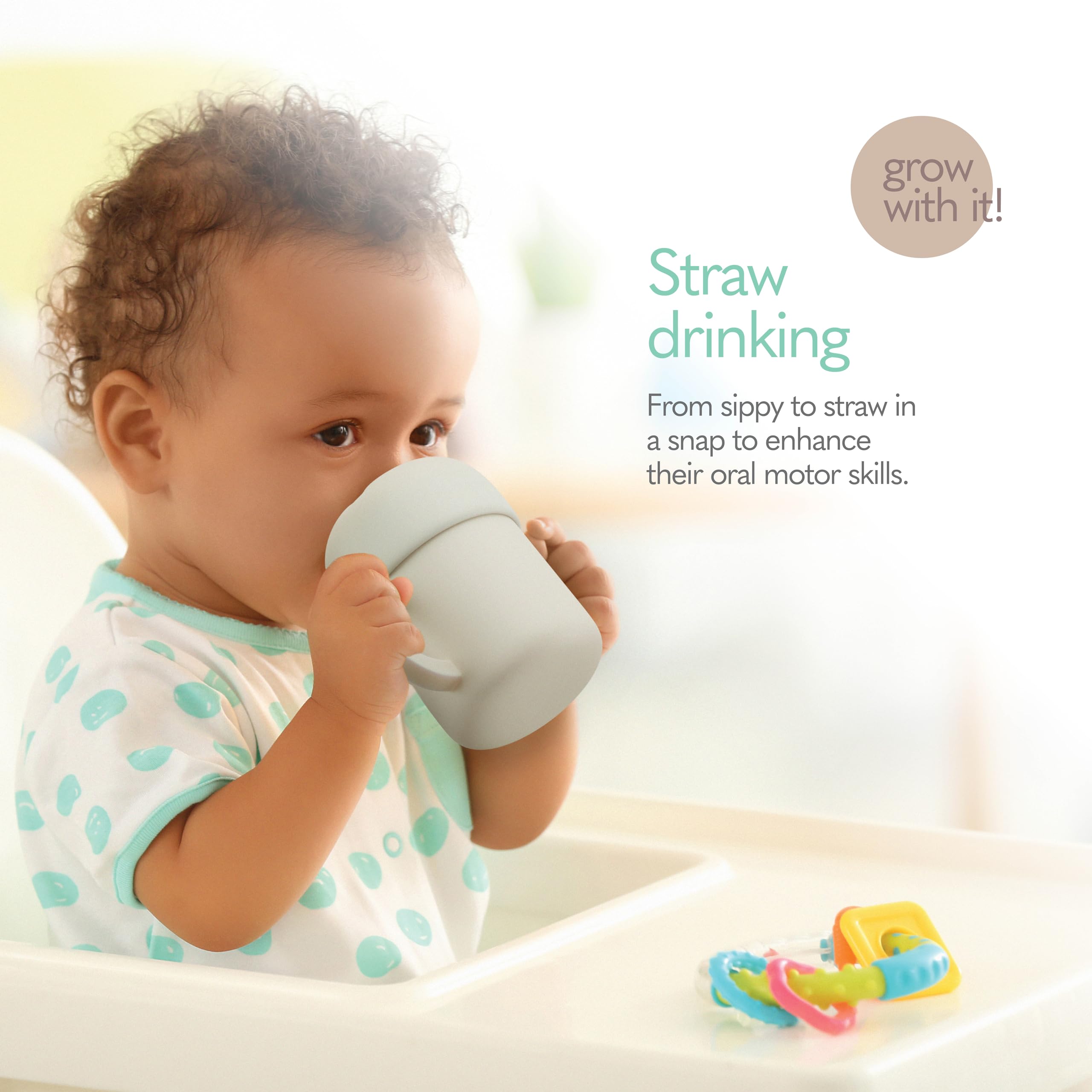 Silicone Sippy Cup With Straw - 100% Spill Proof Silicone Straw Cup For Baby, 6 Oz Silicone Cup - 3 in 1 Cup 1. Silicone Sippy Cups For Baby 2. Silicone Baby Straw Cup 3. Silicone Toddler cup. (Gray)