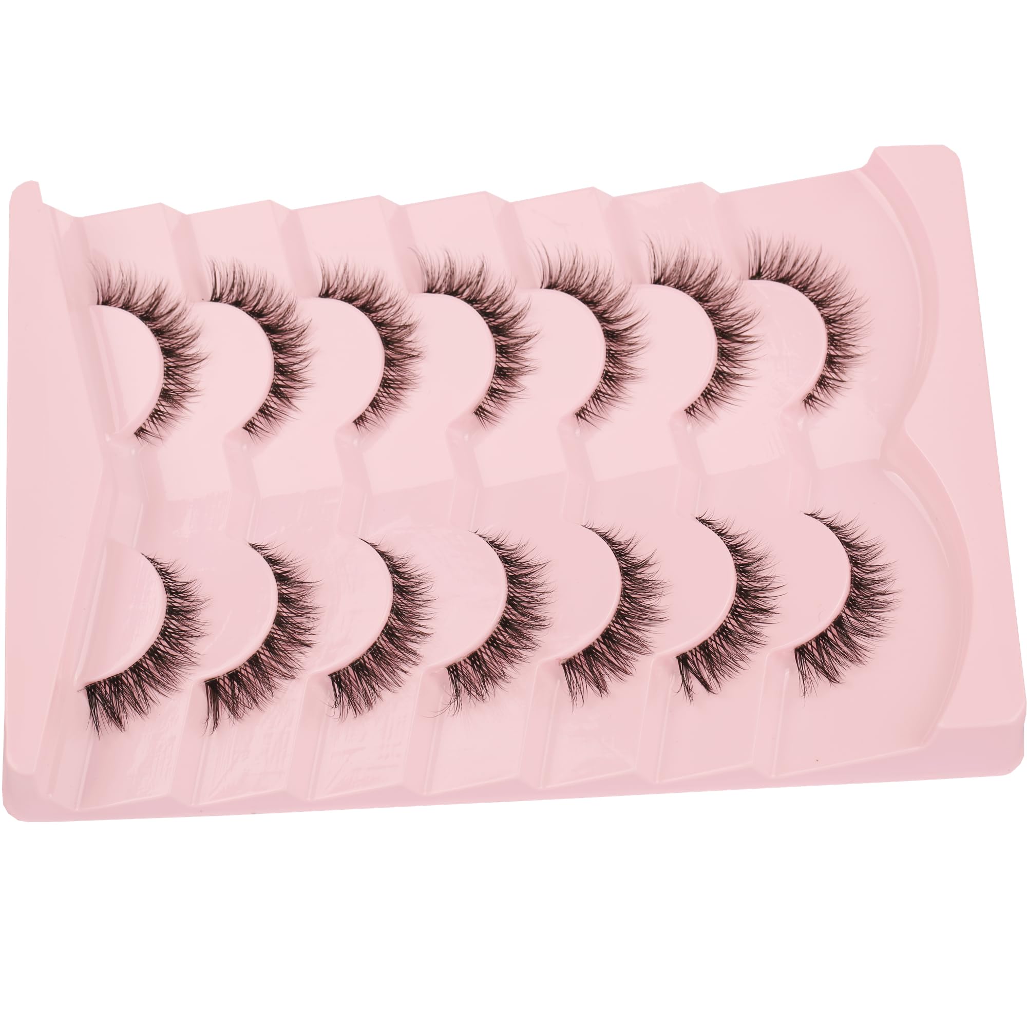 Gmagictobo Natural Lashes Short Wispy Cat Eye False Eyelashes Clear Band Fake Eyelashes Pack 7 Pairs Soft Strips Fake Eye Lashes