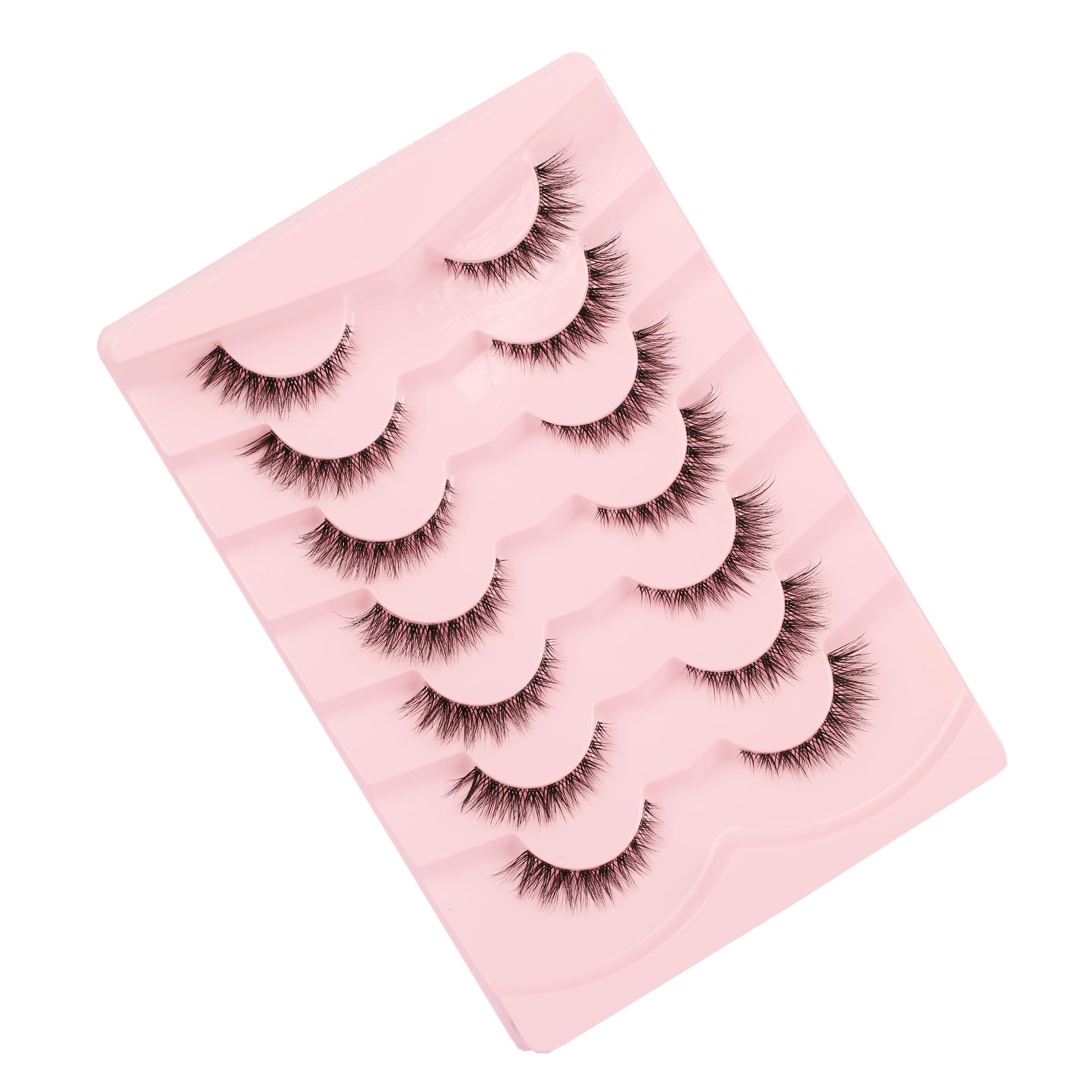 Gmagictobo Natural Lashes Short Wispy Cat Eye False Eyelashes Clear Band Fake Eyelashes Pack 7 Pairs Soft Strips Fake Eye Lashes