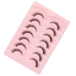 Gmagictobo Natural Lashes Short Wispy Cat Eye False Eyelashes Clear Band Fake Eyelashes Pack 7 Pairs Soft Strips Fake Eye Lashes