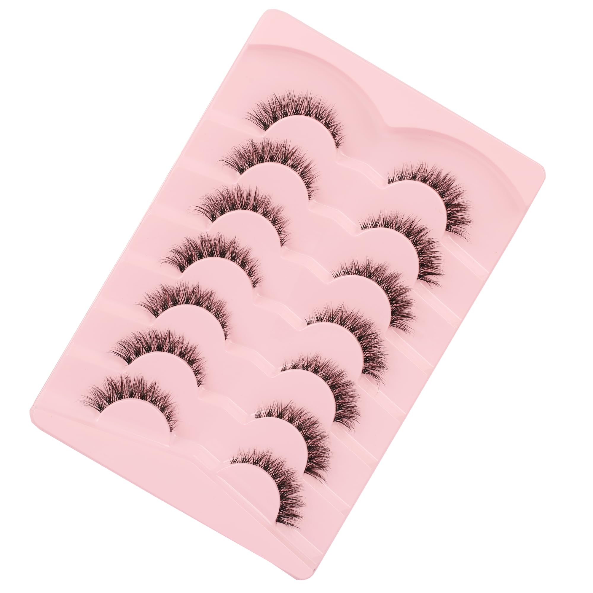 Gmagictobo Natural Lashes Short Wispy Cat Eye False Eyelashes Clear Band Fake Eyelashes Pack 7 Pairs Soft Strips Fake Eye Lashes