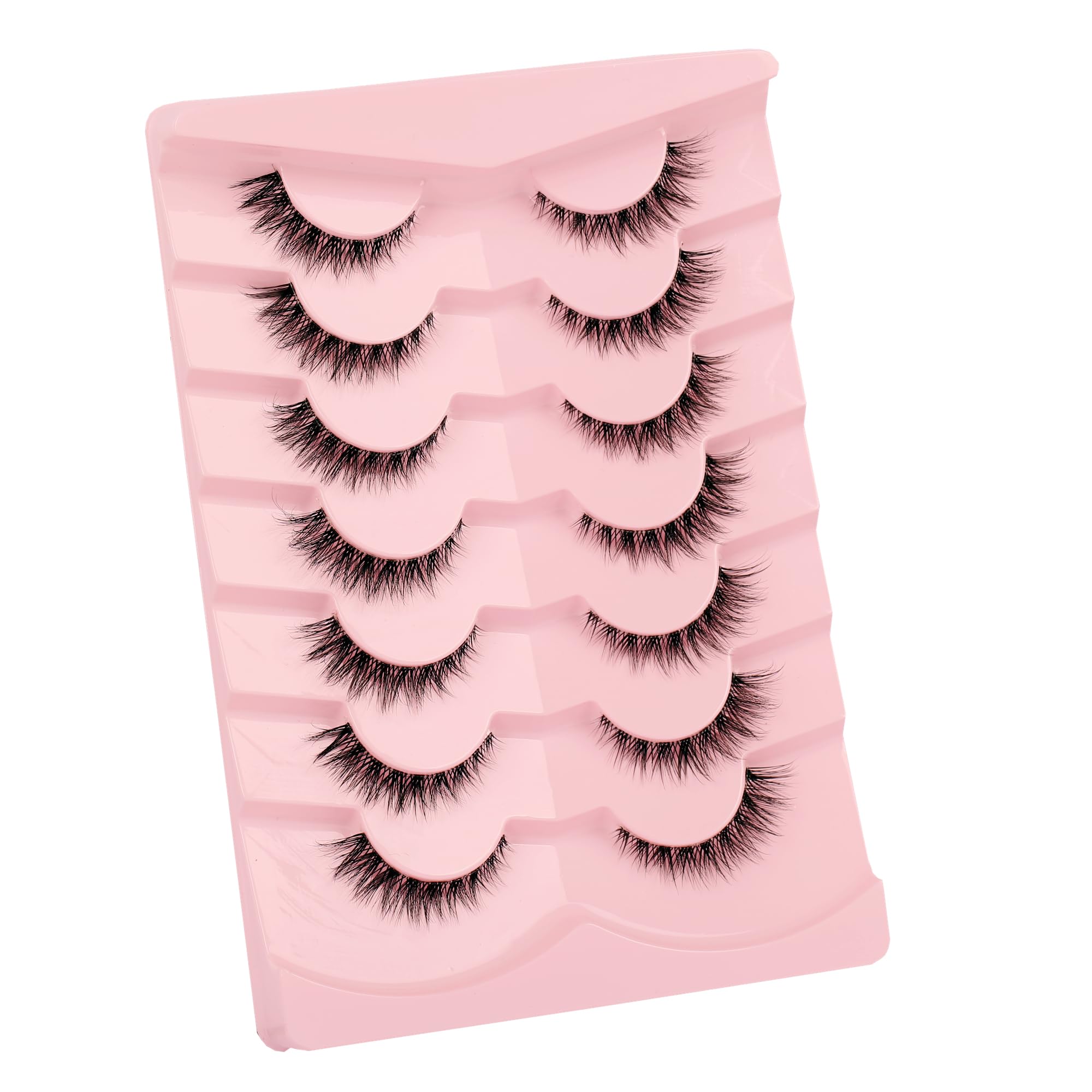 Gmagictobo Natural Lashes Short Wispy Cat Eye False Eyelashes Clear Band Fake Eyelashes Pack 7 Pairs Soft Strips Fake Eye Lashes