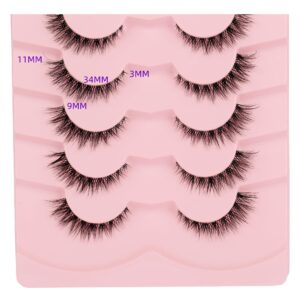 Gmagictobo Natural Lashes Short Wispy Cat Eye False Eyelashes Clear Band Fake Eyelashes Pack 7 Pairs Soft Strips Fake Eye Lashes