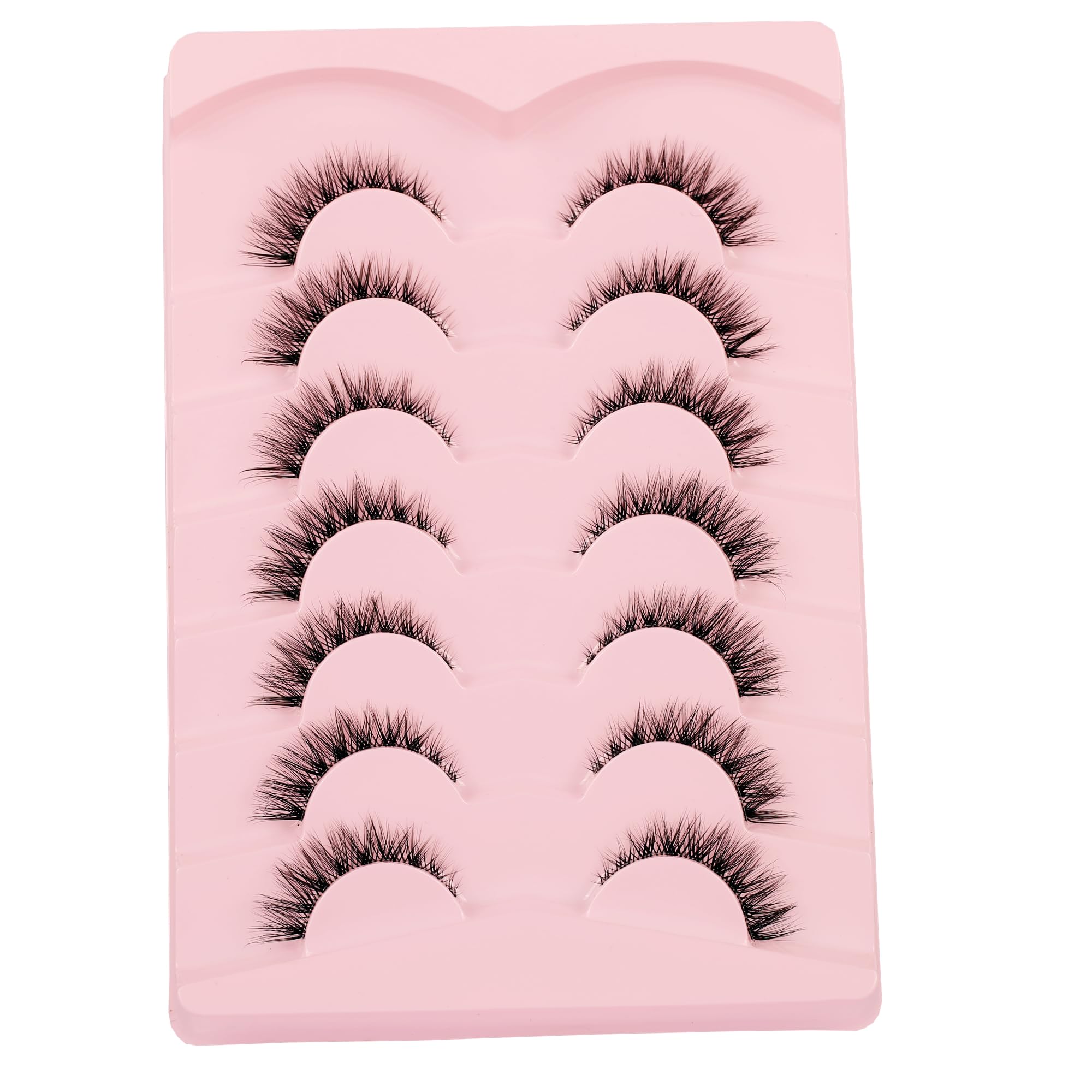 Gmagictobo Natural Lashes Short Wispy Cat Eye False Eyelashes Clear Band Fake Eyelashes Pack 7 Pairs Soft Strips Fake Eye Lashes