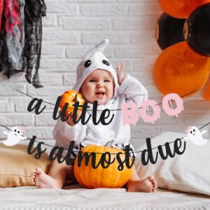 A little Boo Is Almost Due Baby Shower Banner Halloween Baby Shower Banner, Little Boo Baby Shower Banner Decorations for Pink Black Girl Halloween Baby Shower Decorations