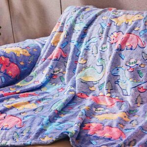 Glow in The Dark Dinosaur Blanket Gifts for Boys Girls Dinosaur Baby Blanket for Kids Soft Plush Blue Dinosaur Throw Blanket for Toddler Newborn Dinosaur Birthday Chirstmas Present 50''x60''