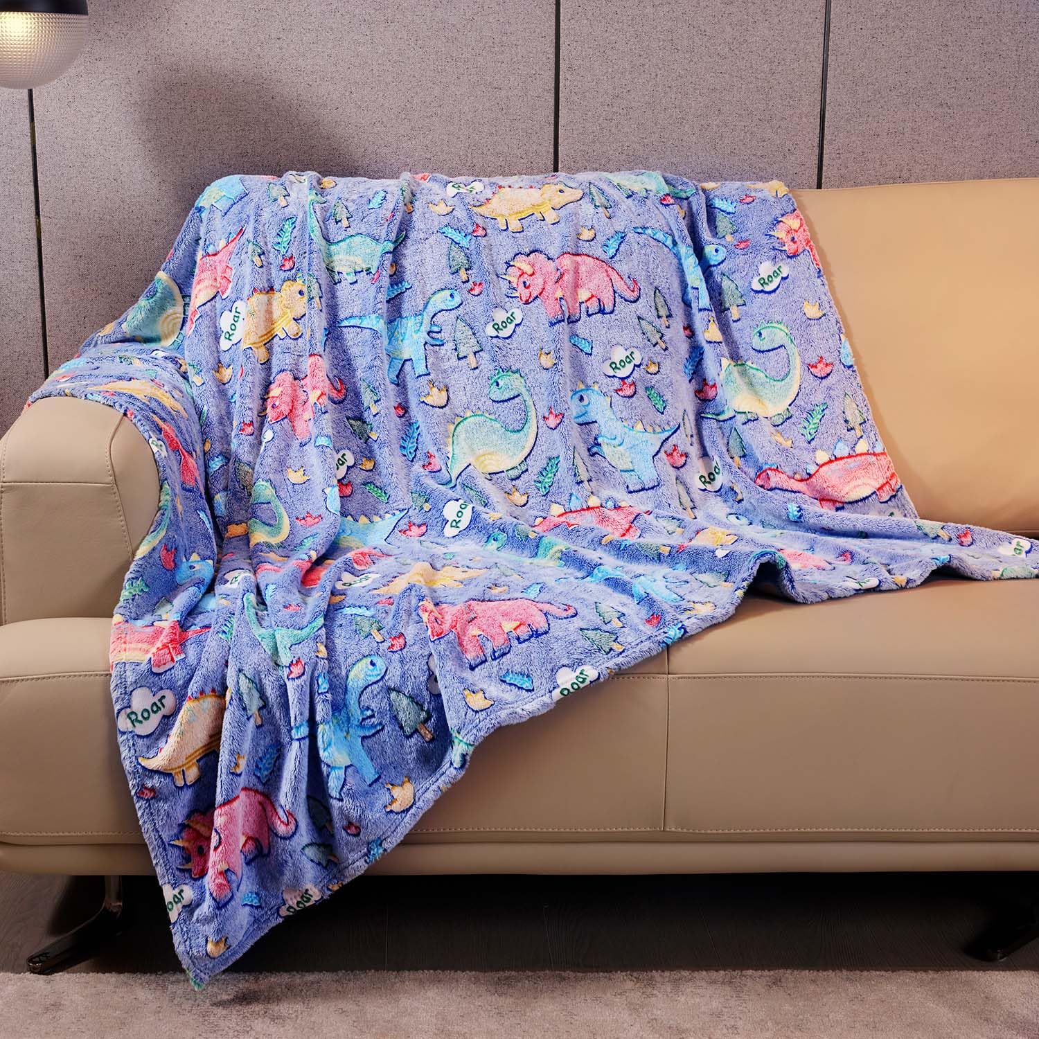 Glow in The Dark Dinosaur Blanket Gifts for Boys Girls Dinosaur Baby Blanket for Kids Soft Plush Blue Dinosaur Throw Blanket for Toddler Newborn Dinosaur Birthday Chirstmas Present 50''x60''