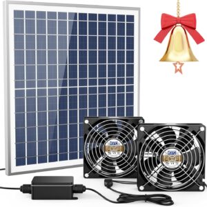 Neijiaer Solar Powered Fan, 18W Solar Fans with 10FT/3m Cable and Adjustable Switch for Outside, Waterproof Solar Fan for Chicken Coop, Greenhouse, Pet House, Shed