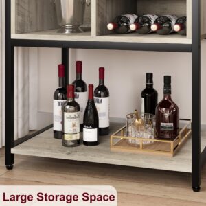 IDEALHOUSE Wine Bar Rack Cabinet, Freestanding Wine Cabinet with Glass Rack Wine Bottle Holders, Industrial Bakers Rack, Tall Liquor Cabinet with Storage for Kitchen Living Dining Room, Rustic Gray