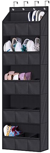 AOODA Over The Door Shoe Organizer Storage, Holds 15 Pairs Hanging Shoe Rack for Door with Large Deep Pockets, Narrow Door Shoe Holder for Closet Wall with 4 Hooks, Black