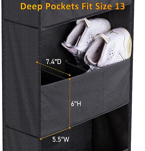 AOODA Over The Door Shoe Organizer Storage, Holds 15 Pairs Hanging Shoe Rack for Door with Large Deep Pockets, Narrow Door Shoe Holder for Closet Wall with 4 Hooks, Black