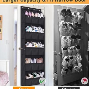 AOODA Over The Door Shoe Organizer Storage, Holds 15 Pairs Hanging Shoe Rack for Door with Large Deep Pockets, Narrow Door Shoe Holder for Closet Wall with 4 Hooks, Black