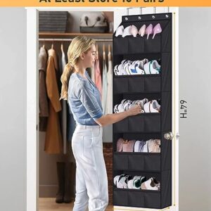 AOODA Over The Door Shoe Organizer Storage, Holds 15 Pairs Hanging Shoe Rack for Door with Large Deep Pockets, Narrow Door Shoe Holder for Closet Wall with 4 Hooks, Black