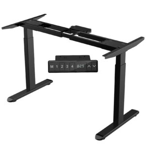 adoffur dual motor electric standing desk frame ergonomic height adjustable desk legs, heavy duty 2-stages sit to stand up desk frame legs with 4 memory & usb port panel for home office - black