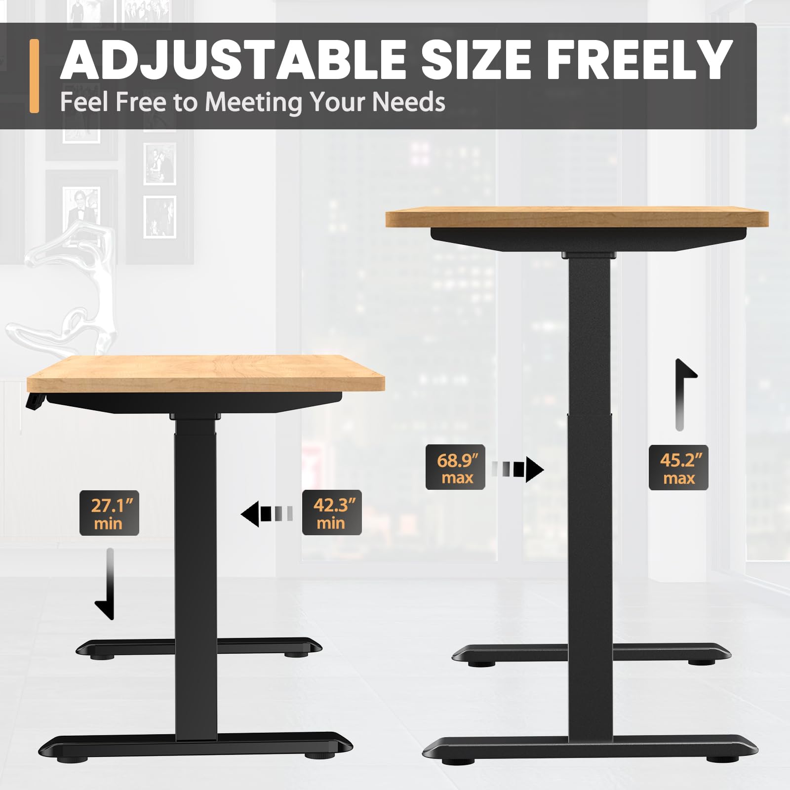 ADOFFUR Dual Motor Electric Standing Desk Frame Ergonomic Height Adjustable Desk Legs, Heavy Duty 2-Stages Sit to Stand up Desk Frame Legs with 4 Memory & USB Port Panel for Home Office - Black