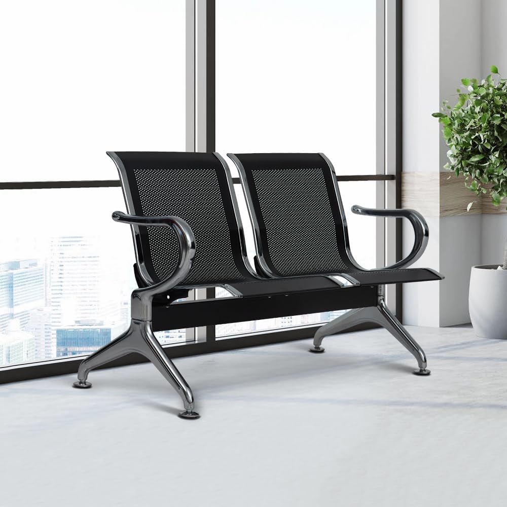 FIZZEEY Waiting Room Chairs, 2 Seat Office Guest Reception Chairs, Waiting Room Bench Furniture for Hospital Bank Airport, Black