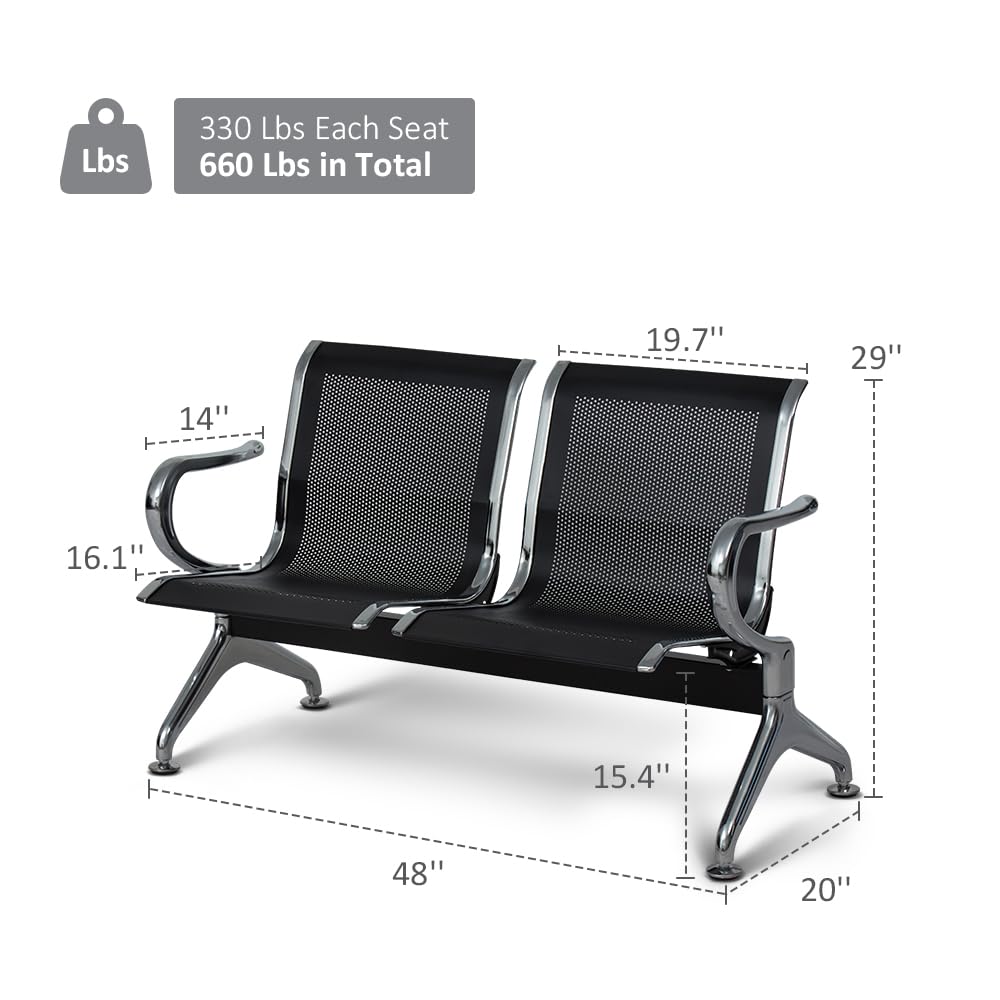 FIZZEEY Waiting Room Chairs, 2 Seat Office Guest Reception Chairs, Waiting Room Bench Furniture for Hospital Bank Airport, Black