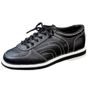 onaic men's women's bowling shoes leather lightweight bowls training shoes non-slip for indoor outdoor,black,8