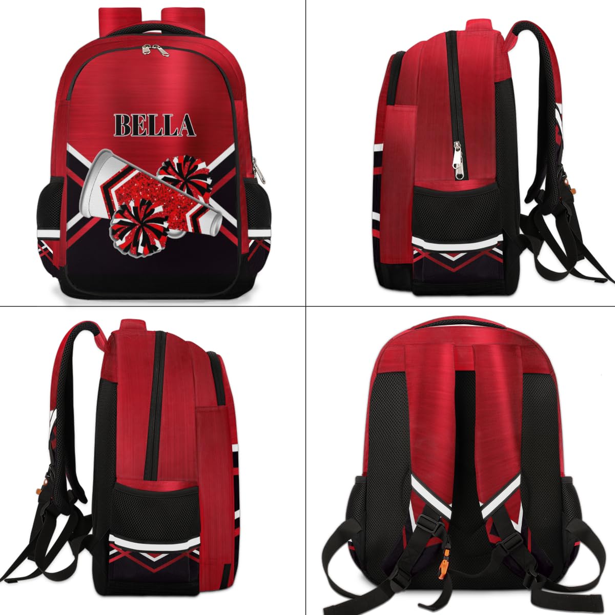 RIRIX Personalized Kids Backpack Custom Backpack Schoolbag Children Bookbag for Boys & Girls Glitter Red Cheer