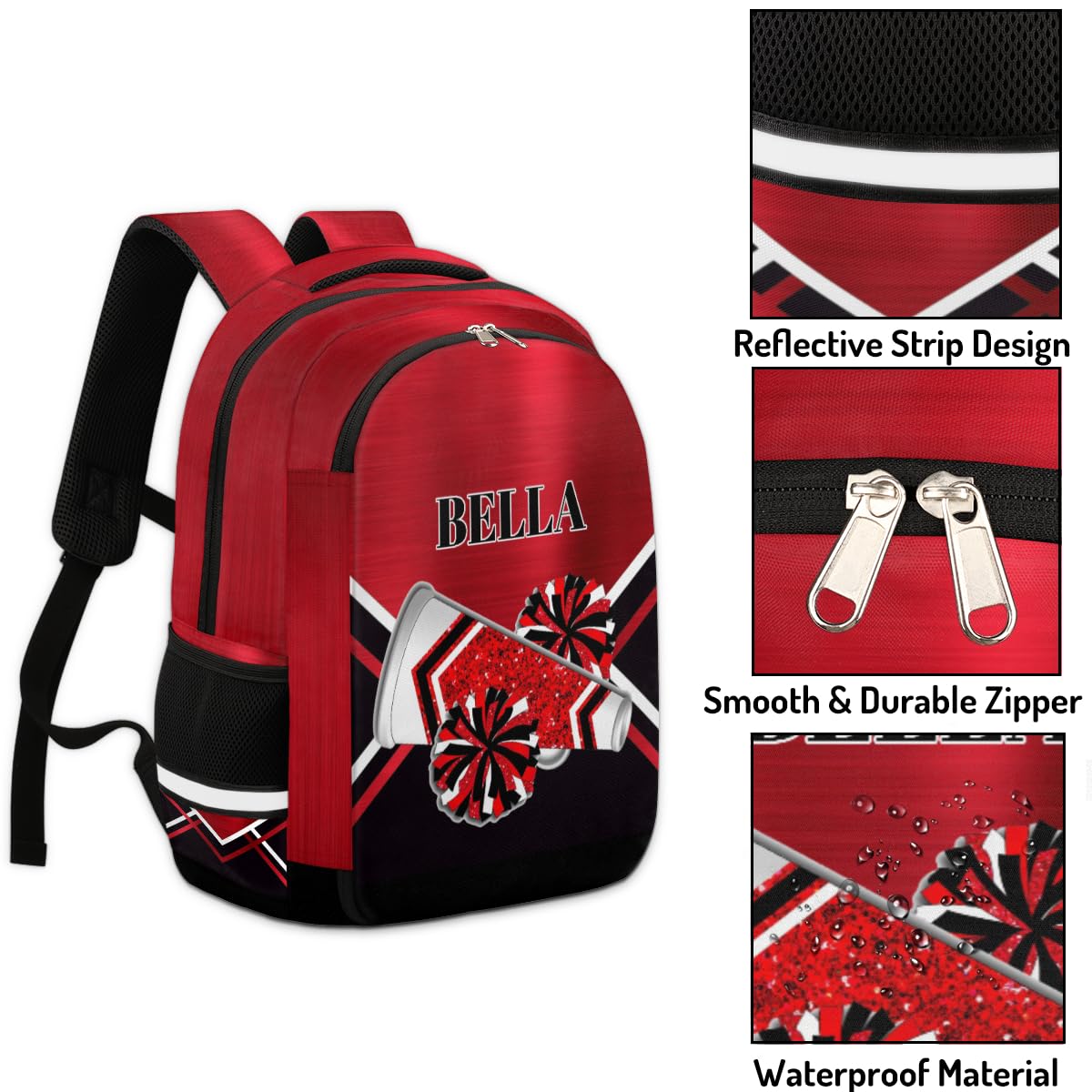 RIRIX Personalized Kids Backpack Custom Backpack Schoolbag Children Bookbag for Boys & Girls Glitter Red Cheer