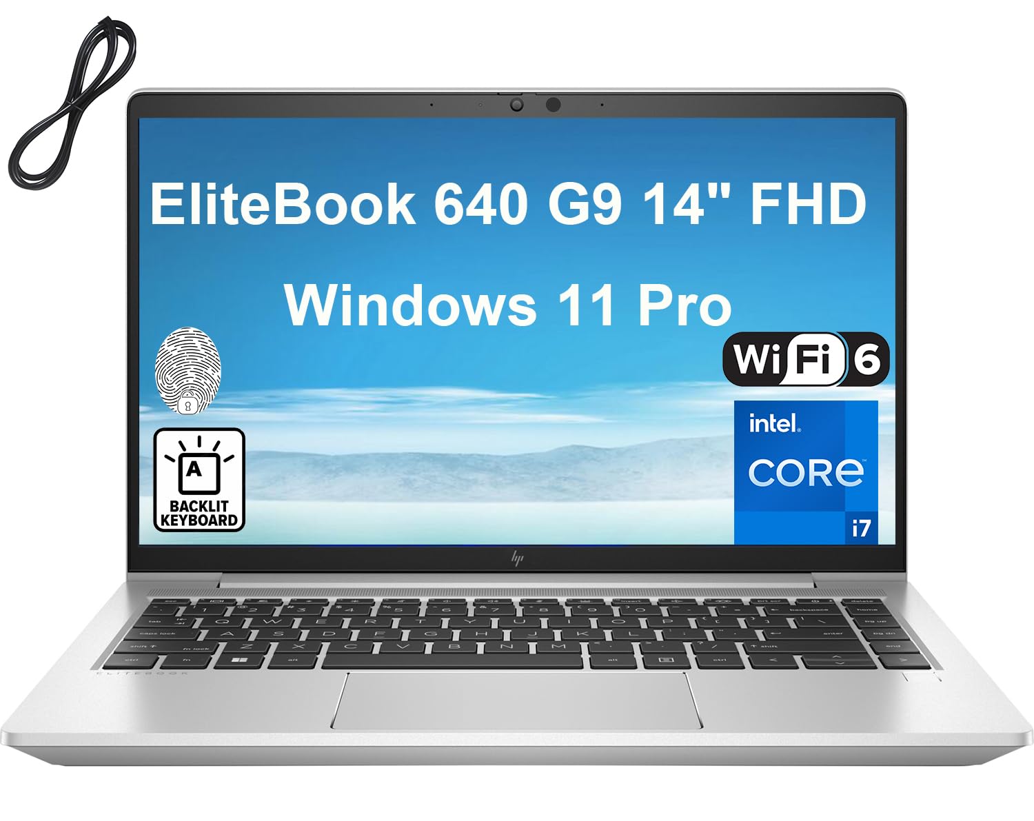 HP EliteBook 640 G9 14" FHD Business Laptop, 12th Gen Intel 10-Core i7-1255U, 32GB DDR4 RAM, 2TB PCIe SSD, WiFi 6, Bluetooth 5.3, Backlit KB, Fingerprint Reader, Windows 11 Pro, AZ-XUT Cable