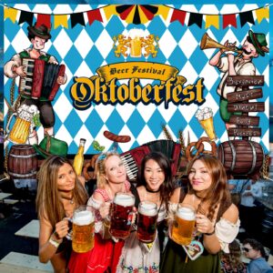 Arosche Extra Large Oktoberfest Banner 72" x 48" Beer Festival Decorations Bunting Bavarian Check Flag Party Supplies Photography Holiday Background for Indoor Outdoor Garden,Yard,Party Home Decor