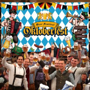 Arosche Extra Large Oktoberfest Banner 72" x 48" Beer Festival Decorations Bunting Bavarian Check Flag Party Supplies Photography Holiday Background for Indoor Outdoor Garden,Yard,Party Home Decor