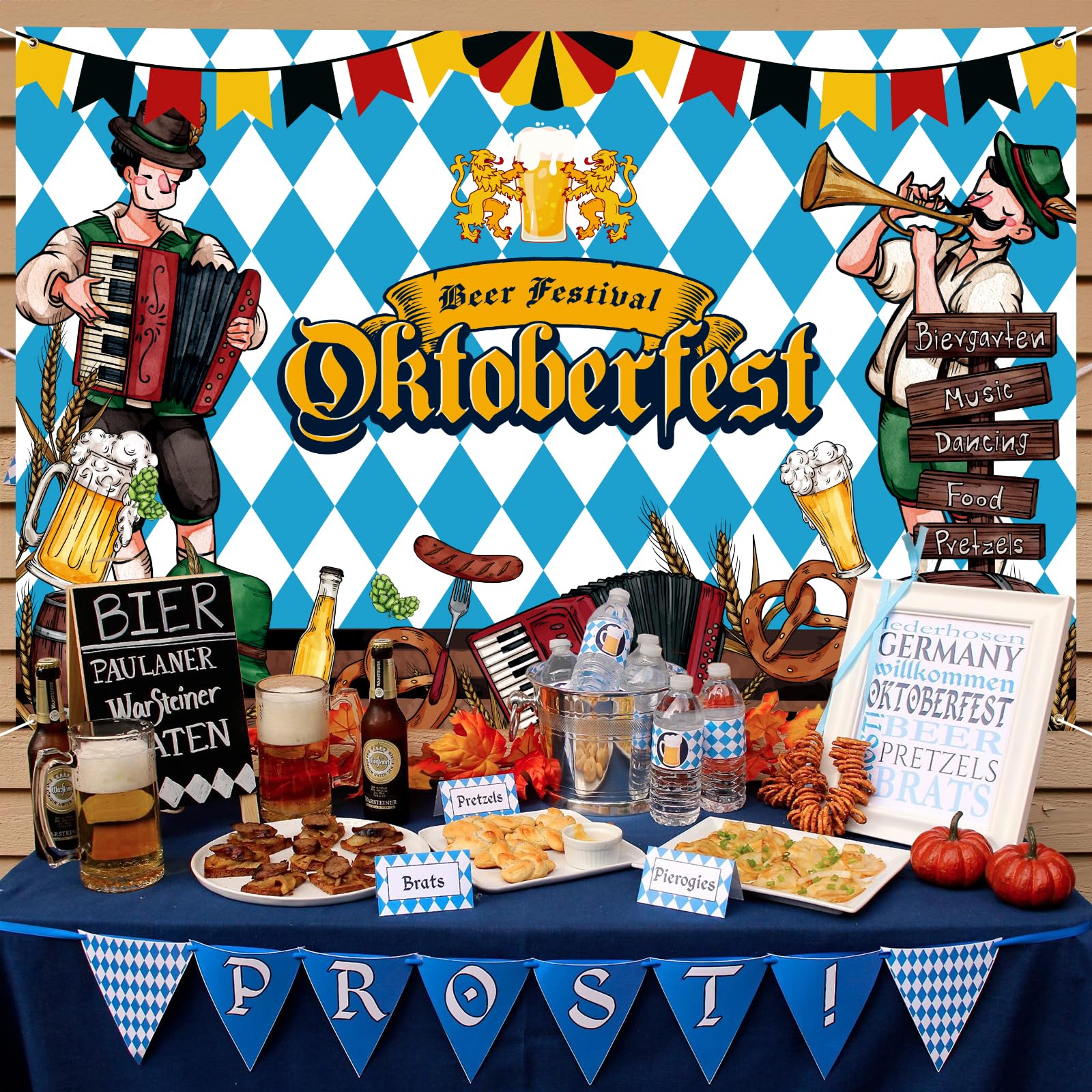 Arosche Extra Large Oktoberfest Banner 72" x 48" Beer Festival Decorations Bunting Bavarian Check Flag Party Supplies Photography Holiday Background for Indoor Outdoor Garden,Yard,Party Home Decor