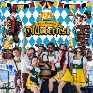 Arosche Extra Large Oktoberfest Banner 72" x 48" Beer Festival Decorations Bunting Bavarian Check Flag Party Supplies Photography Holiday Background for Indoor Outdoor Garden,Yard,Party Home Decor