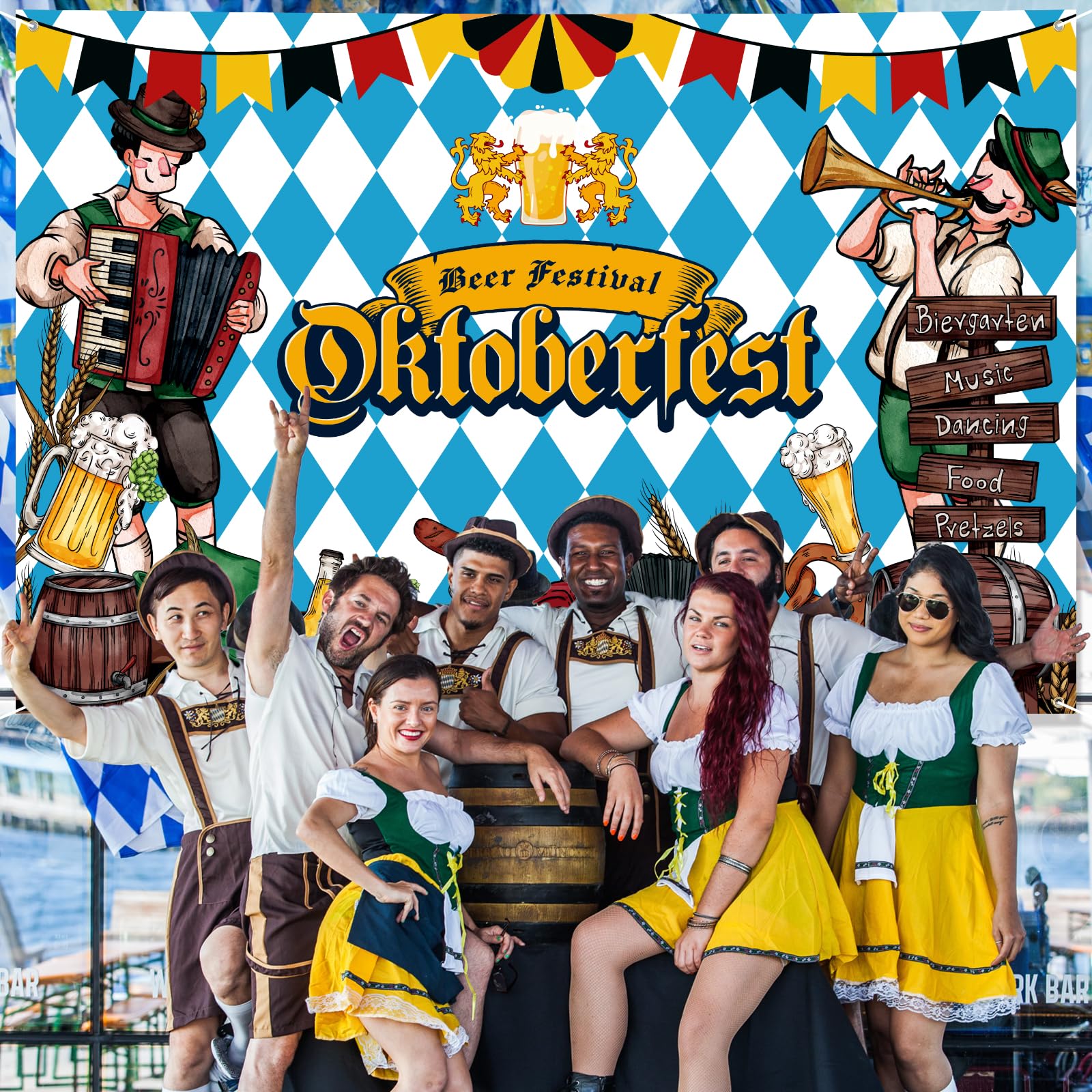 Arosche Extra Large Oktoberfest Banner 72" x 48" Beer Festival Decorations Bunting Bavarian Check Flag Party Supplies Photography Holiday Background for Indoor Outdoor Garden,Yard,Party Home Decor