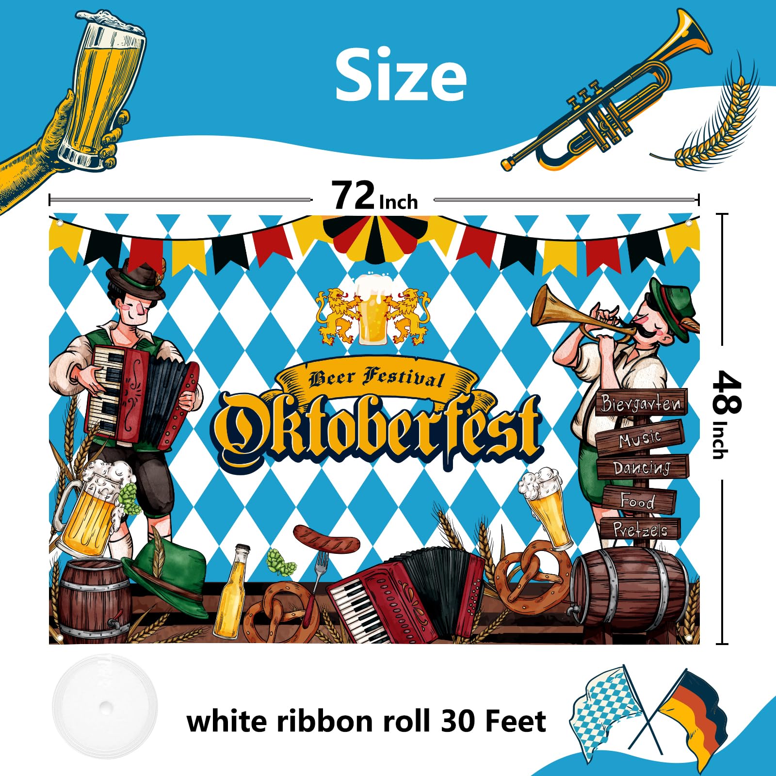 Arosche Extra Large Oktoberfest Banner 72" x 48" Beer Festival Decorations Bunting Bavarian Check Flag Party Supplies Photography Holiday Background for Indoor Outdoor Garden,Yard,Party Home Decor