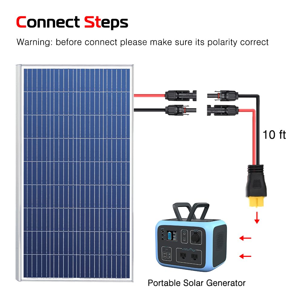 12AWG Power Solar to XT60 Charge Extension Cable, XT60 Female to Male Connector for Solar Panel to RC Battery RV Portable Power Station Solar Generator 10Ft