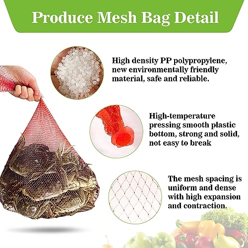 Sukh 90PCS Mesh Produce Bags - 24Inch Mesh Vegetable Bags Onion Storage Bags Net Produce Seafood Bags net bags for vegetables Storage Fruits Seafood and Other Agricultural Products Red