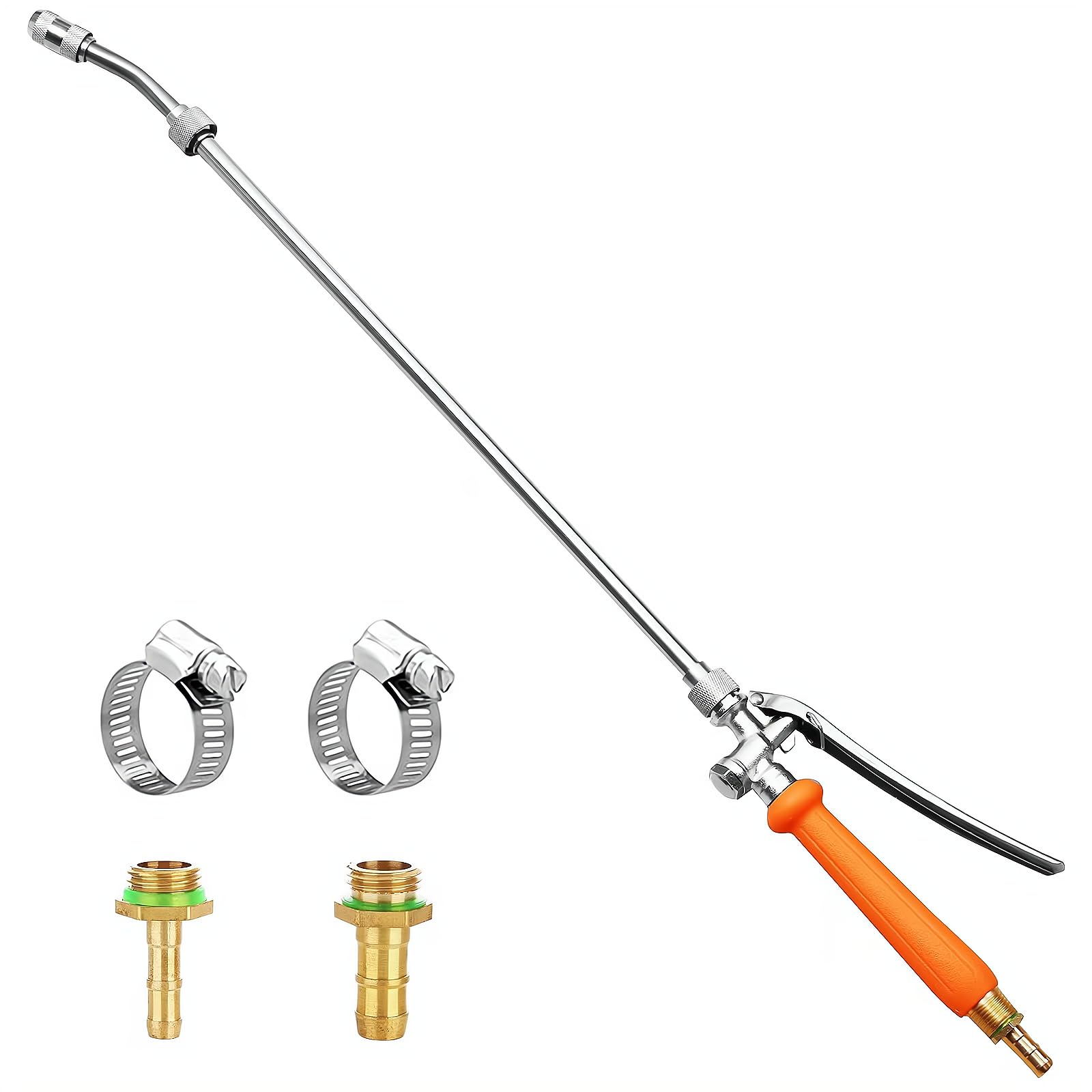 All Metal Replacement Sprayer Wand,1/4" & 3/8" Brass Barb Sprayer Wand Replacement, Stainless Steel Sprayer Wand with Shut off Valve & 2 Hose Clamps (29 Inches Sprayer Wand)