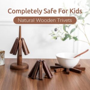 Wooden Trivets for Hot Dishes Tree Shape Trivet Set Coaster for Teapot Hot Pots (Black Walnut)