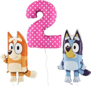 toyland® bluey & bingo foil balloon birthday pack - 2 x 32 character balloons & 1 x 40 number balloon - kids party decorations