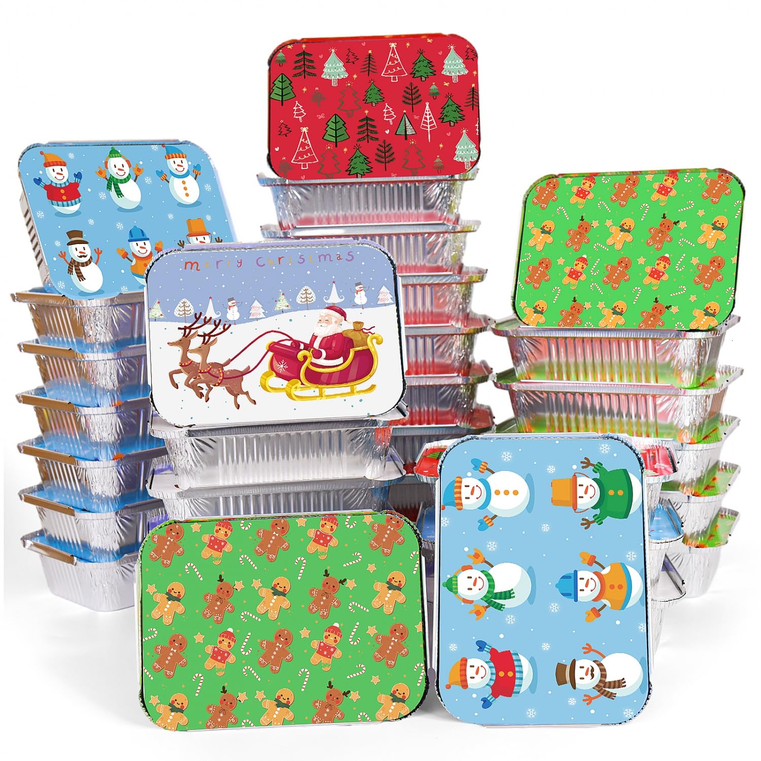 Rocinha 40 PCS Christmas Cookie Tins with Lids for Gift Giving, 4 Holiday Designs Christmas Tins Christmas Food Containers for Cookies Candy Treat Exchange 7.3"x 5.2" x 2"Christmas Foil Pans with Lids