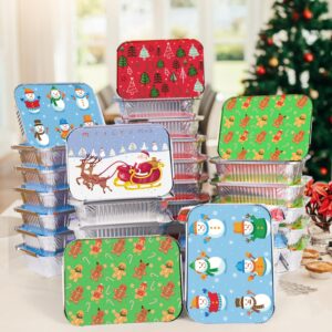 Rocinha 40 PCS Christmas Cookie Tins with Lids for Gift Giving, 4 Holiday Designs Christmas Tins Christmas Food Containers for Cookies Candy Treat Exchange 7.3"x 5.2" x 2"Christmas Foil Pans with Lids