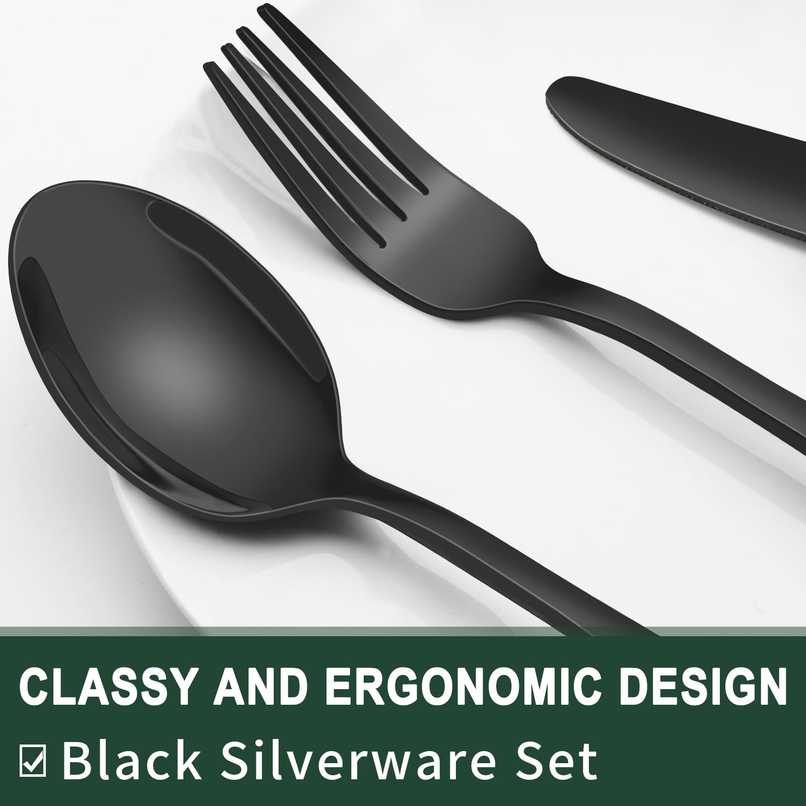 20-Piece Black Silverware Set, EWFEN Black Flatware Set for 4, Food-Grade Stainless Steel Tableware Cutlery Set, Mirror Finished Utensil Sets for Home Restaurant