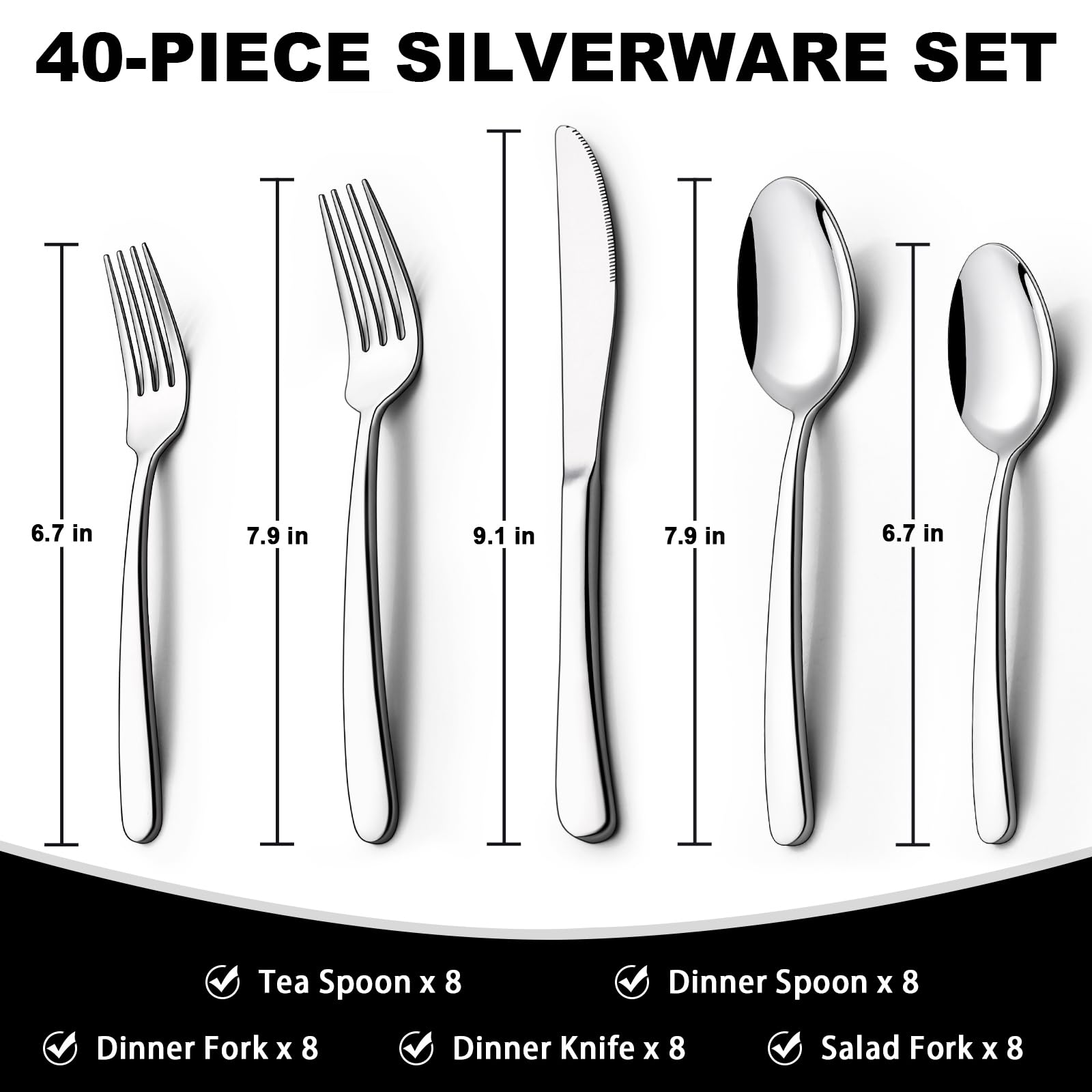 40-Piece Silverware Set with Organizer, EWFEN Heavy Duty Stainless Steel Flatware Set for 8, Food-Grade Tableware Cutlery Set, Utensil Sets for Home Restaurant, Mirror Finish, Dishwasher Safe