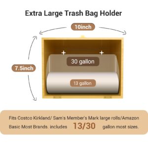 KOCWELL Extra Large Trash Bag Dispenser Roll Holder,Garbage Bag Dispenser Holder Under Sink, Bamboo Wall Mounted Kitchen Trash Bag Dispenser,Organization and Storage,Trash Bags Holder