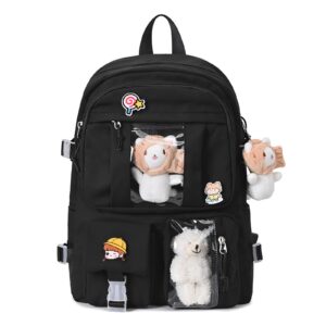 qyrno kawaii backpack with cute accessories cute backpack aesthetic backpack diy backpack clear backpack (3-black)