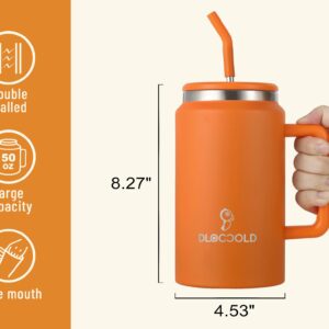 DLOCCOLD 50 oz Mug Tumbler with Handle and Straw Lid, Stainless Steel Insulated Large Travel Jug with Handle, Double Wall Reusable Water Bottle, White