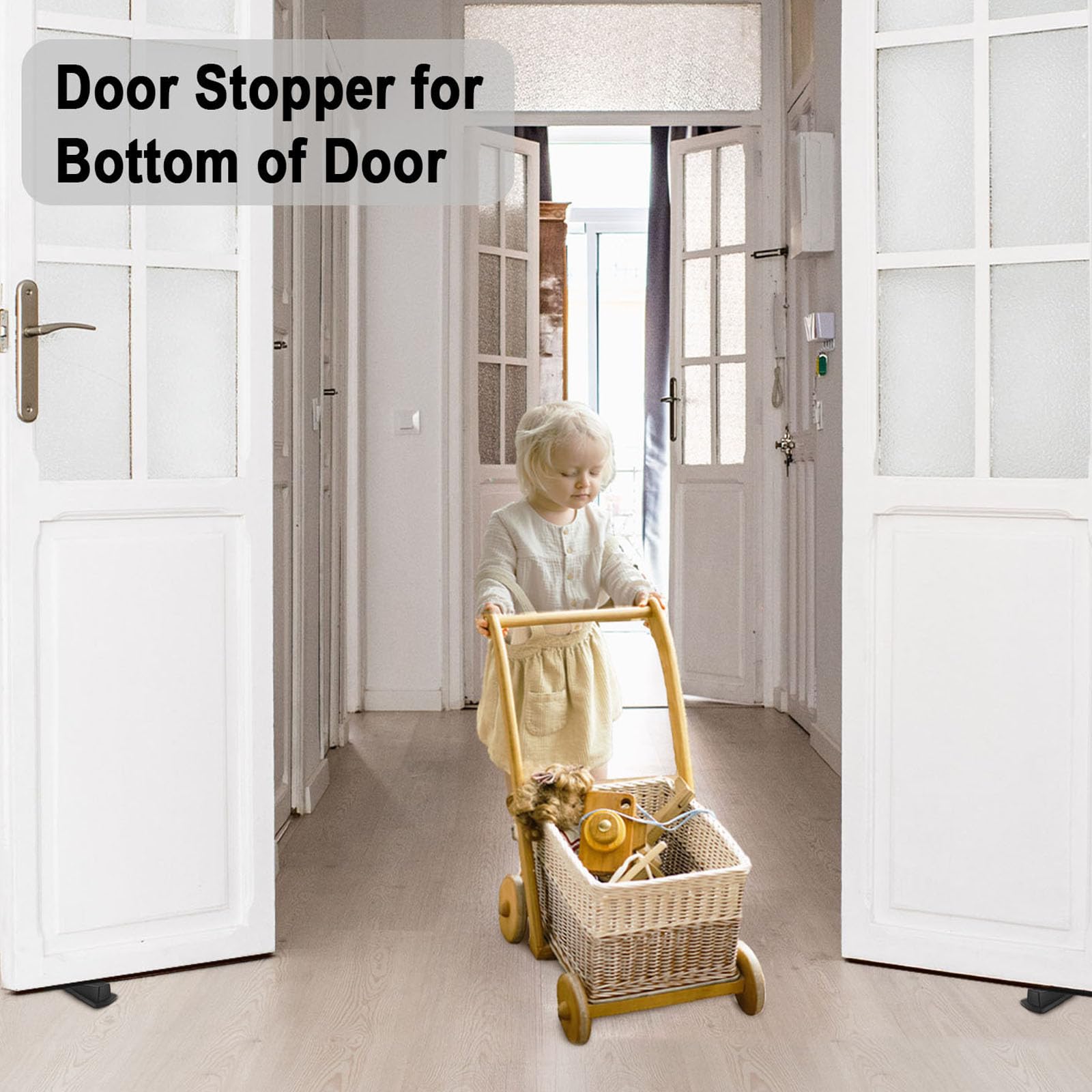 Beieverluck 24 Pack Door Stoppers for Bottom of Door Rubber Door Stop Wedge Sturdy Stackable Door Stops for Floor Wall Carpet Heavy Duty Door, Black