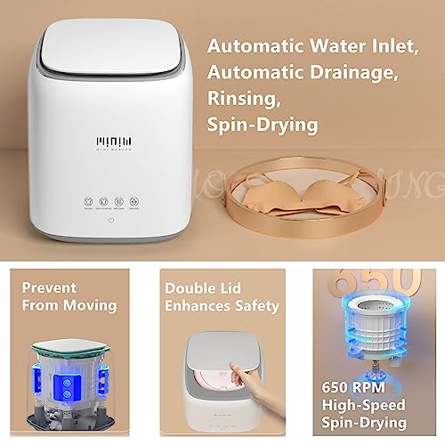 Portable Mini Fully Automatic Washing Machine for Underwear, Panties, and Socks Designed Specifically for Separating Close-Fitting Clothing (ABS-WHITE-GRAY)