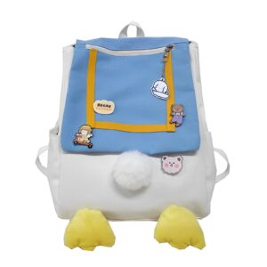 ooibnn kawaii backpack with cute accessory withanti-thief pocket pins blue and yellow cute duck lightweight laptop bag