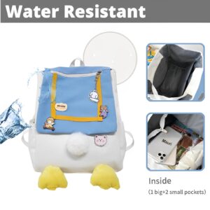 ooibnn Kawaii Backpack With Cute Accessory WithAnti-thief Pocket Pins Blue And Yellow Cute Duck Lightweight Laptop Bag